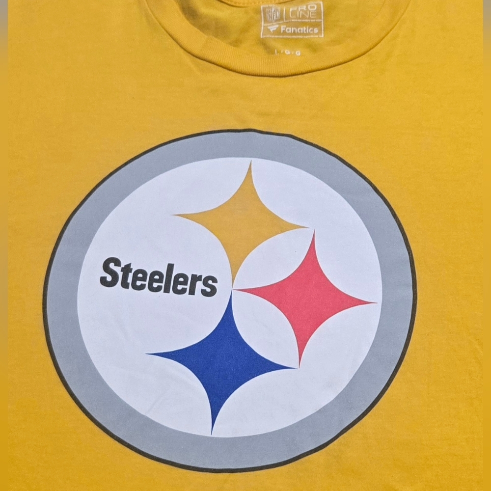 Fanatics Yellow Steelers Logo Long Sleeve Shirt NFL Pittsburgh Steelers Tee Sz L